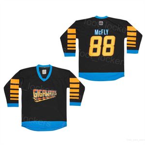 College Hockey Movie Gigawatts Maglie 88 Marty McFly Ritorno al futuro Ricamo cinematografico vintage per gli appassionati di sport Pullover traspirante Squadra universitaria Colore nero
