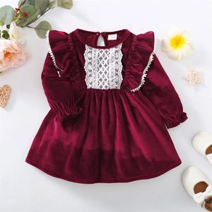 Meninas vestidos de festa de natal saia bebê menina manga longa plissado acabamento de cetim vestido moda férias outono inverno desgaste para crianças 07 anos 231124