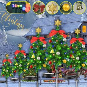 Lawn Lamps 1-8Pcs Outdoors Solar Christmas Tree Lights Garden Stake Light Waterproof Lawn Lamp Candy Cane Yard Christmas Path Porch Decor Q231125