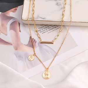 Pendant Necklaces Gothic Coin Portrait Necklace For Women Vintage Double Layer Link Chain Punk Aesthetic Jewelry