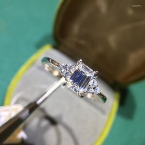 Teste de diamante original dos anéis de cluster Silver 925 passado 1 Emerald Cut D Color Moissanite Princess Arm Ring For Teen Girls Gemstone Jewelry