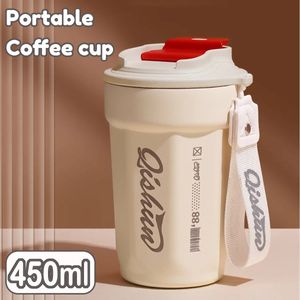 Garrafas de água 450ml caneca de café portátil garrafas térmicas de aço inoxidável copo de água de escritório com tampa à prova de vazamento isolamento café chá e cerveja 231124