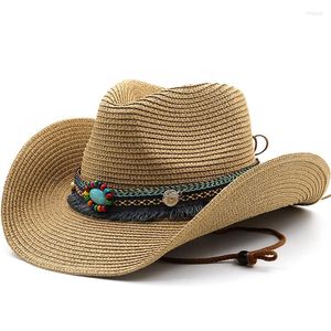 Berets Panama Hats Womens Summer Cowboy Sun Hat Male Female Khaki Straw Emerald Decorate Fashion Men Jazz