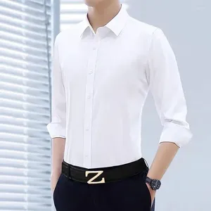メンズカジュアルシャツビジネス韓国秋のシンプルな長袖シャツ男性ソリッドスクエアネックボタンハイグレードの感触非アイロントップス