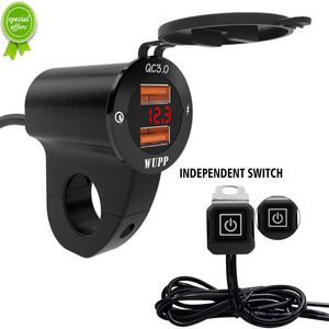 Nowy stop aluminiowy motocykl kierownicy Mount SAE Waterproof 12V QC3.0 Dwasobarca przełącznik woltomierki USB dla telefonów komórkowych GPS