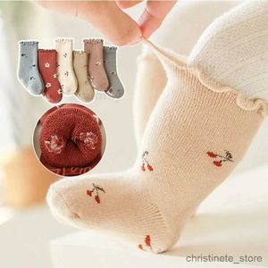 Çocuklar Bebek Çocuk Kız Terry Pamuk Çoraplar Bebek Ruffles Vintage Renk Anti-Slip Zemin Çorapları 0-5y Bebek Prenses için Orta Tüp Bacağı