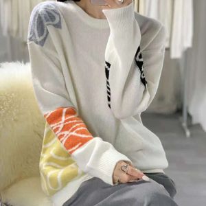 Color Women Loose New Knitwear Jacquard Bottom Woolen Sweater Fashion Pullover E Contrast Designer for