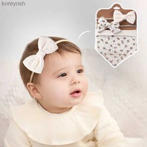 Bibs Burp Cloths 3Pcs/Set baby Feeding Burp Cloth with Bow Headband Adjustable Muslin Cotton Baby Bib Button Triangle Saliva TowelL231125