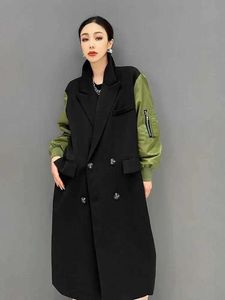 Women's Trench Coats Ms Long Coat Dust of Fund Autumn Color Matching Tweed Show Thin Big Yards Easy Leisure Double-breasted