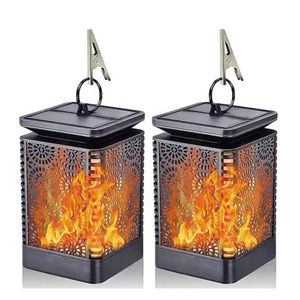 Solar Lanterns Outdoor, Solar Powered Hanging Lantern, cuboid Solar Lights Decorative Garden, Realistic Flickering Flame, IP65 Waterproof Auto On/Off Landscape