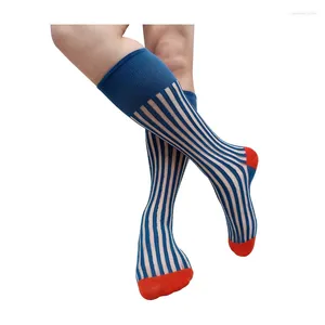 Men's Socks See Through Striped Mens Formal Over The Calf Dress Suit Male Sexy Stocking Lingerie Business Long Tube Hose Softy Funny