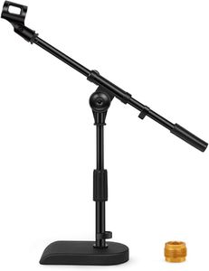 Regulowany stojak na mikrofon biurkowy, ważona podstawa z miękkim skręconym sprzęgłem, ramię wysięgnika, 3 8 34 i 5 8 34 Gwintowane mocowania dla niebieskiego