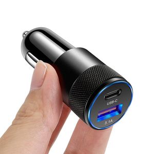 Dual Port PD 20W QC3.0 Quick Charger 3.1A USB Type C Car Charger Cellphone Adapter For iPhone 14 13 12 11 Pro Max with Retail Box