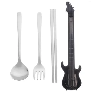Dinnerware Sets Travel Silverware Utensils Reusable Lunch Case Portable Chopstick Forks Spoons Guitar