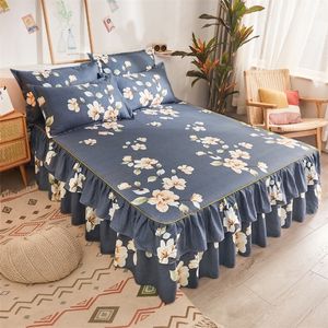 Bed Skirt Four Seasons Dustproof Bed Decorations Floral Plants Printed Bed Polyester Flowers Bed Skirt Mattress Cover Queen/ King size 230424