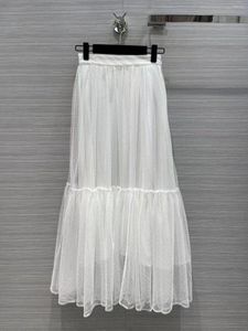 Gonne Runway Fashion Women Long Skirt 2023 Summer Dot Embroidery Ladies Casual Vacation White