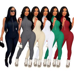 Sleeveless Bodycon Jumpsuits designer Stand Collar Zipper Up Bodysuits Casual Ankle-Length Pencil Pants Outfits women clothing bulk wholesale 9777
