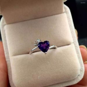 Cluster Ringe Liebe Herz natürlich und echt Amethyst Ring Hochzeit 925 Sterling Silber lila Edelstein Schmuck Damen