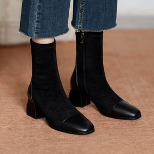 أحذية الموضة للنساء الكاحل الكعب الكثيف أحذية أنثى EST Square Head مريحة للسيدات الأحذية العلامة التجارية 2023 BOOT Woman Boots1