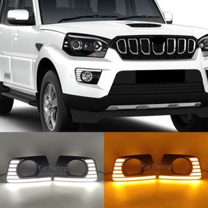 2st CAR DRL FÖR MAHINRA SCORPIO 2019 2020 2021 2022 DAGTIME LUNDLIGHTER 12V LED Daylight Fog Lamp med blinkersignal