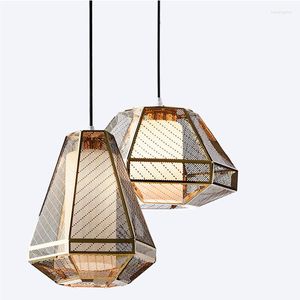 Pendant Lamps Personalized Industrial Wind Glass Metal Color Western Restaurant Table Bar Stainless Steel Mesh Chandelier.