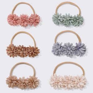 New Baby Girls Triple Flower Nylon Headband Newborn Elastic Nylon Headbands Hair Clips Toddler Kids Nylon Girls Turban