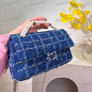 Womens Woolen Shoulder Bag Classic Blue Plaid Clamshell Sprid Slit Hardware Metal Turn Buckle Fine Chain Handbag Diagonal Span Bag designer stor kapacitet 25x15cm