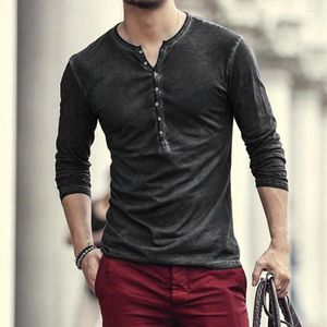 Men's T Shirts Classic V Neck Long Sleeve Tee Shirt Moisture-wicking Men T-shirt Buttons Casual Pullover Top