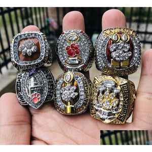 Cluster Rings 6 Pcs Clemson Tigers National Team Champions Championship Ring Set With Wooden Display Box Solid Men Fan Brithday Gift W Dh3Ae