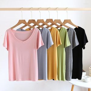 Women's Sleepwear Summer Ladies Pajamas Tops Solid Color Modal V-neck Short Sleeve Simple T-shirt Casual Bottoming Home Service Plus Size