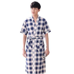 Men's Sleepwear 2023 Arrival Summer Japanese Tradition Style Man Plaid Bathrobe Kimono Robe Gown 5933