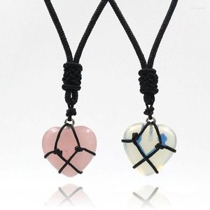 Подвесные ожерелья yjxp Руководство DIY Heart Collese для детей девочки родовой камень опал порошок хрустальный ювелирные украшения