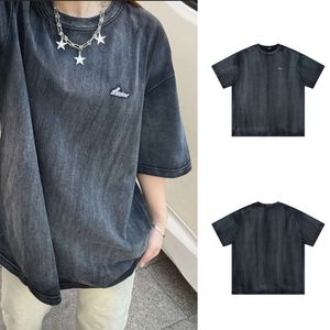 ファッション衣料品デザイナーTシャツwe11done夏の新しい刺繍レタースモールレーベル男子女性用Tシャツルースワックス染色石造りの石造り洗浄半スリーブ