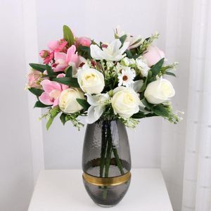 Decorative Flowers Artificial Orchid Rose Bouquet Simulation Silk Fake Flower Wedding Bridal Bouquets Home Garden Party Pography Scene Decor