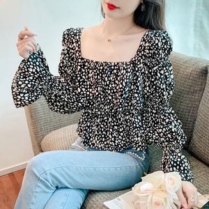 Kvinnor Bluses Woman Spring Autumn Style Shirts Lady Casual Long Sleeve Square Collar Leopard Printed Blusas Tops G2663