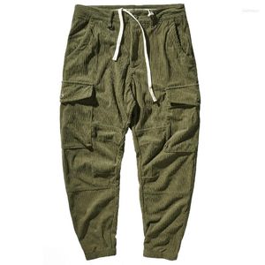 Men's Pants Autumn Winter American Retro Heavyweight Corduroy Cargo Washed Loose Multi-pockets Drawstring Casual Trousers