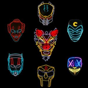 Parti Maskeleri Cadılar Bayramı Parlayan Karışık Renkler Maske LED Işık Korku Aydınlık Neon Cosplay Yüz Rave Malzemeleri 231124