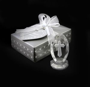 100 PCs/lote pequenos favores de casamento Crystal Cross Standing Baby Bristing Gifts