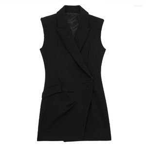 Gilet da donna ZATRHMBM Donna 2023 Moda Colletto dentellato Canotte nere Canotte vintage senza maniche Fibbia nascosta Lungo Camis femminile Mujer