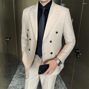 Men's Suits S-5XL (Blazer Pants) High Quality Business Solid Color Slim Fit 2 Pieces Groom Wedding Social Tuxedos Set 5 Colour