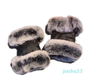 Vinterkashmirmantens läderfingerlösa handskar för kvinnor lyxiga päls svart fårskinn vantar utomhus vindtät