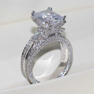 Обручальные кольца векалонские женщины Большое украшение кольцо принцесса Cut 10ct Diamond Stone 300pcs CZ 925 Стерлинговое серебряное обручальное кольцо подарок с коробкой 23ess