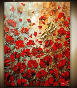 hand painted red palette knife heavy texture flower oil paintings modern artwork wall art canvas unique gifts Kungfu Art3345241