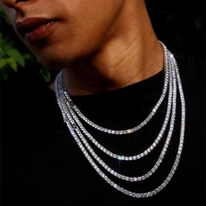 Pushi Hiphop Iced Out Real Moissanite Diamond Tested 2mm 3mm 4mm Vvs Solid 10k White Gold Moissanite Tennis Chain Bracelet Necklace