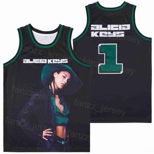 Film filmowy koszykówka 1 Alicia Keys Musical Album Jerseys Hiphop High School Team Black oddychający dla fanów sportu Pure Cotton Hiphop Hafdery College College Top