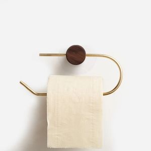 Toilet Paper Holders Wood Toilet Paper Holder No Drill Kitchen Storage Brass Towel Hanger Bathroom Accessories Self-Adhesive Wall Mounted Tissue Rack 231124