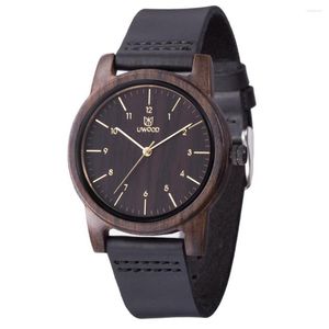 Armbanduhren UWOOD Wood Men Vintage Minimalist Leather Band Bracelet Watches For Male Quartz Watch Paper Box Package