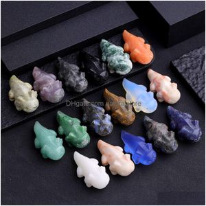 Stone NT Salamander Fish Statue Natural Stone Quartz Crystal Healing Carved Stereoskopiskt hantverk Kontor Hem Desktop Drop Delivery Jewe Dhhnm