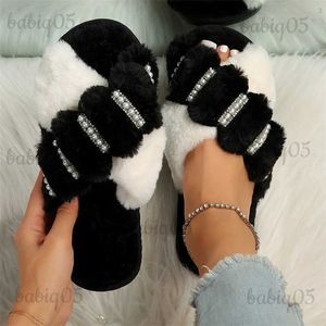 Terlik Kadın Moda Sıcak Kabarık Terlik Rahat Fux Kürk Çapraz Kapalı Zemin Slaytları Düz ​​Yumuşak Kürklü Bayanlar Kadın Ünlüler Flip Flops T231125