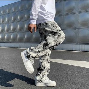 Men's Pants Mens Fashion Printed jeans Spring 2023 Mopping Trousers Jeans Korean Style High Street Loose Hip Hop Wide-leg Jean Pants zln231125
